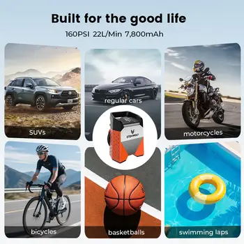 ETENWOLF ZEPHYR S3C 手提式空氣壓縮機,100% 佔空比,7800mAh,適用於汽車、摩托車、自行車和球類輪胎充氣。 6 最佳銷售 便攜式輪胎充氣機 - №1