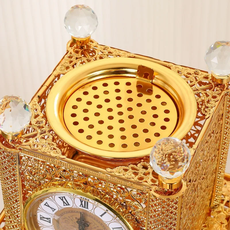 Arabic Metal Hollow Incense Burner Large Clock Shape Iron Charcoal Censer Home Indoor Decoration for Living Room Bedroom