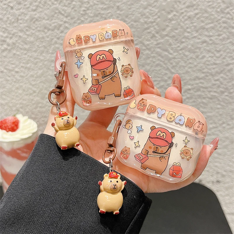 

Cute Star Capybara headphone cover for Airpods Pro 2 Airpods 4 3 2 1 Bluetooth earphone case with 3D pendant shockproof cover