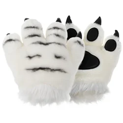 Gants à griffes en fourrure pour adultes, patte de griffes, pattes de loup en peluche, blanc, costume en fourrure Catpalm, faveurs de fête, main Hmatte Eencosplay