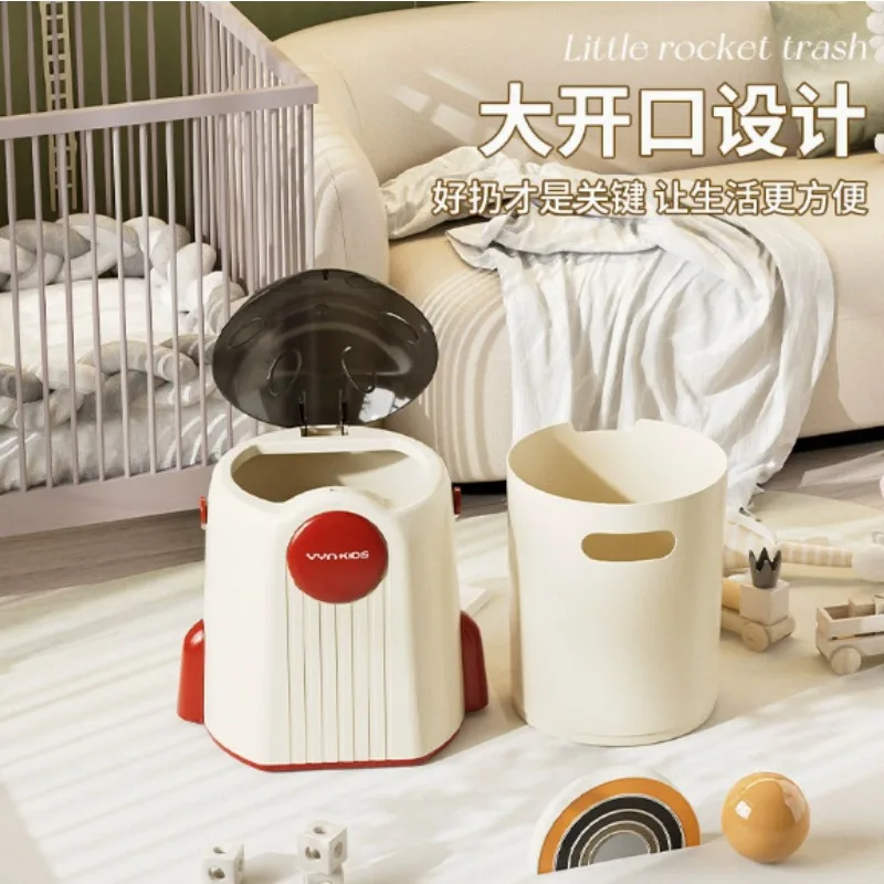 Rocket Shaped Wastebasket Press Spring Lid Trash Can Recycle Bin Home Garbage Cube Food Waste Storage Box Bathroom Accessories