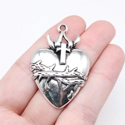 WYSIWYG 2pcs 42x29mm Antique Silver Color Gothic Thorns Heart Cross Charms For Jewelry Making