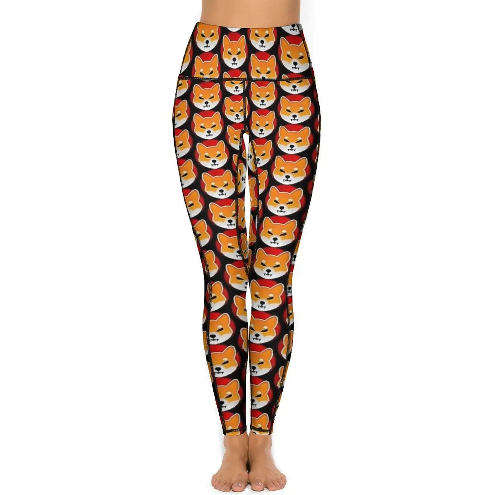 Shiba Inu Crypto Coin Print Leggings Sexy  Fitness Yoga Pants Push Up Stretchy Sports Tights Pockets Kawaii Design Leggins