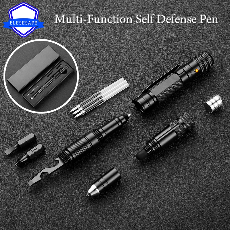 Portable Aluminum Alloy Tactical Pen Flashlight Screwdriver Bottle Opener EDC Tool Car Outdoor Survival Self Defense Rescue Gift