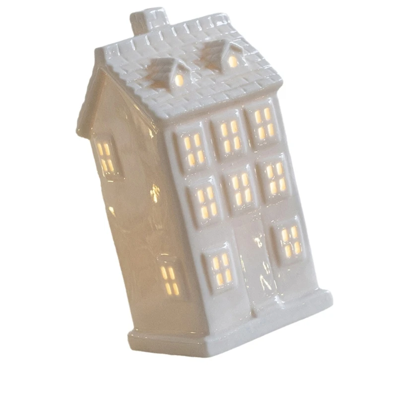 Glowing Ceramics House LED Light Up Figurine Holiday Christmas Desktop Ornament Drop Shipping