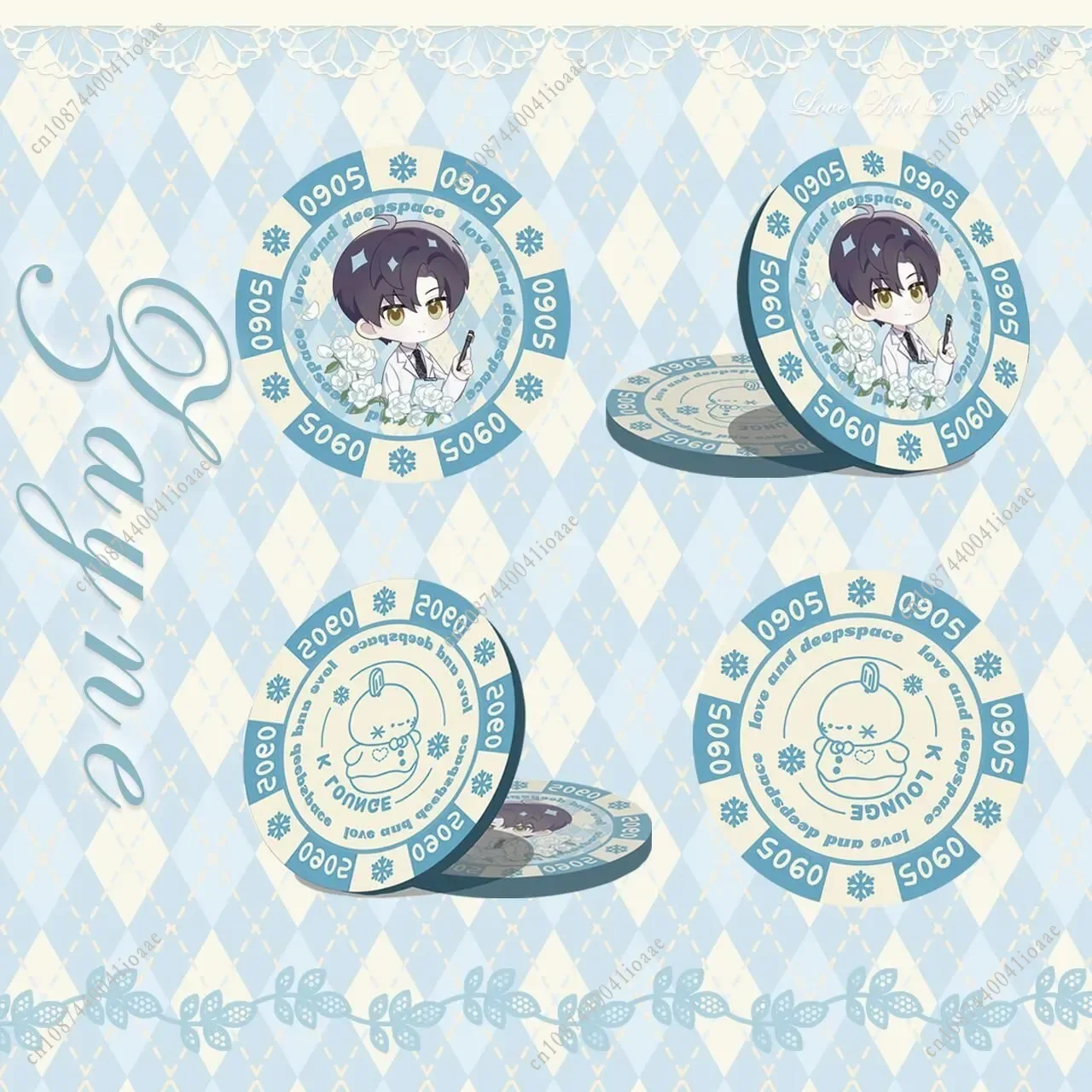 43 MILLIMETRI Amore e Spazio Profondo Sylus Rafayel Zayne Xavier Acrilico Chip Moneta Anime Cosplay Mostra Distribuzione Ventole Regalo Caldo