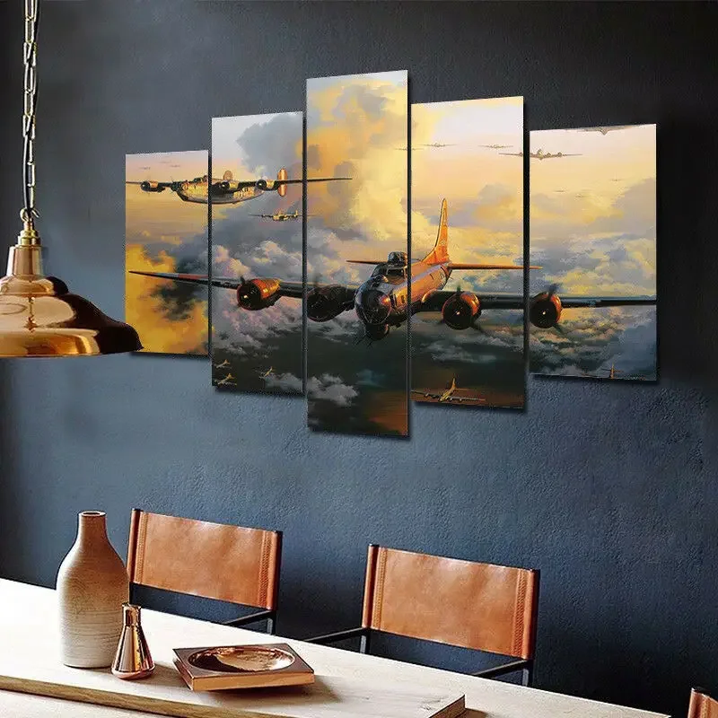 No Framed Boeing B-17 Flying Fortre JET 5 Piece Wall Art Canvas Print Posters Oil Painting Living Room Home Decor Pictures
