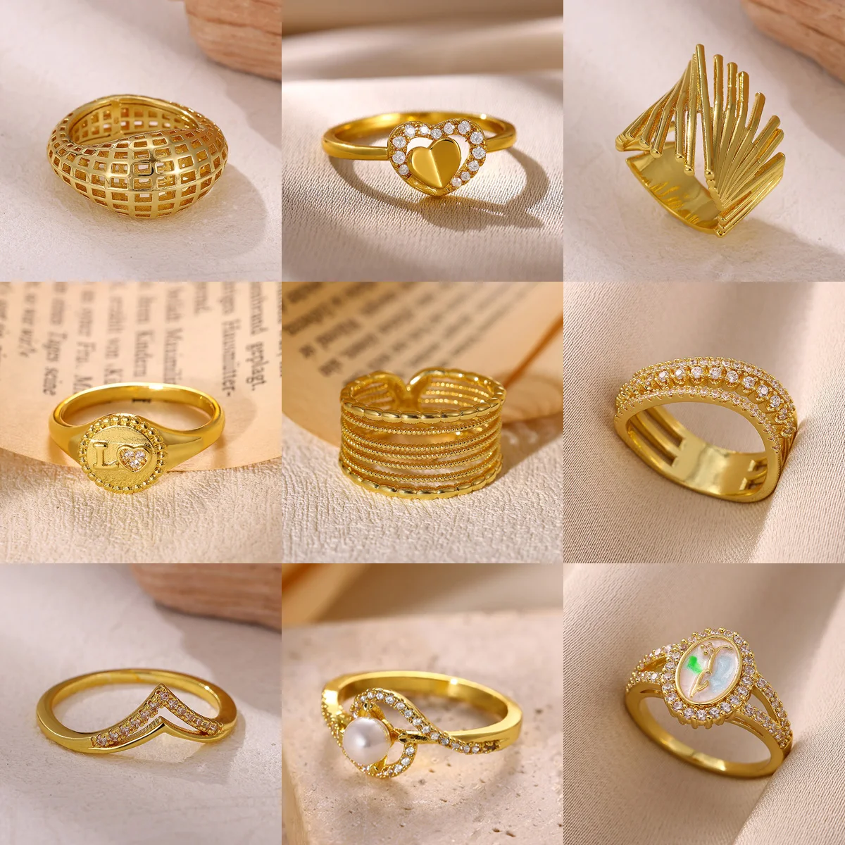 Vintage Hohle Mehrschichtige Ringe für Frauen Goldfarben Geometrisch Persönlich 7/8 Größe Ring Hochzeit Bankett Schmuck Geschenke