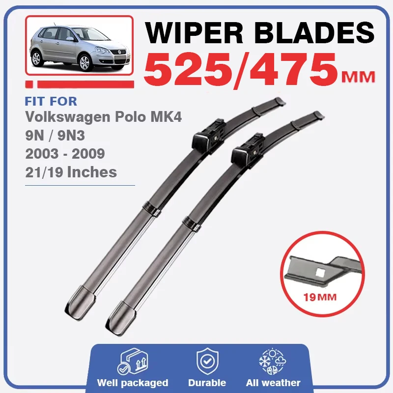 Front Rear Windshield Wiper Blades Set For VW Volkswagen Polo 4 9N 9N3 MK4 2003 - 2009 Brushes Windscreen Window Washer Delete