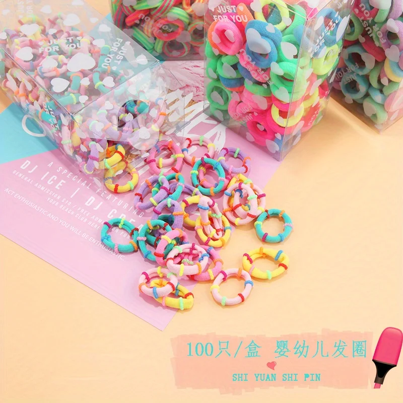 

100 PCS Children's Hair Elastics 3cm Soft Towel Ring Hair Ties for Girls Toddlers Babies, Non-Damage Snag Free Hair Accessories
