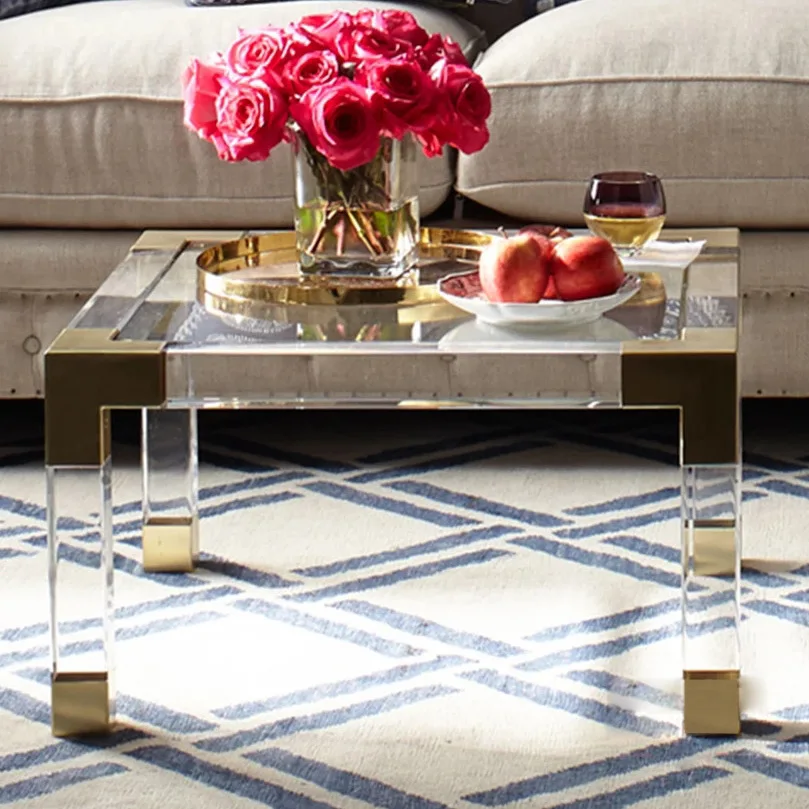 طاولة قهوة شفافة من الأكريليك، أثاث، طراز شمالي أنيق وبسيط، طاولة حافة منزلية جديدة