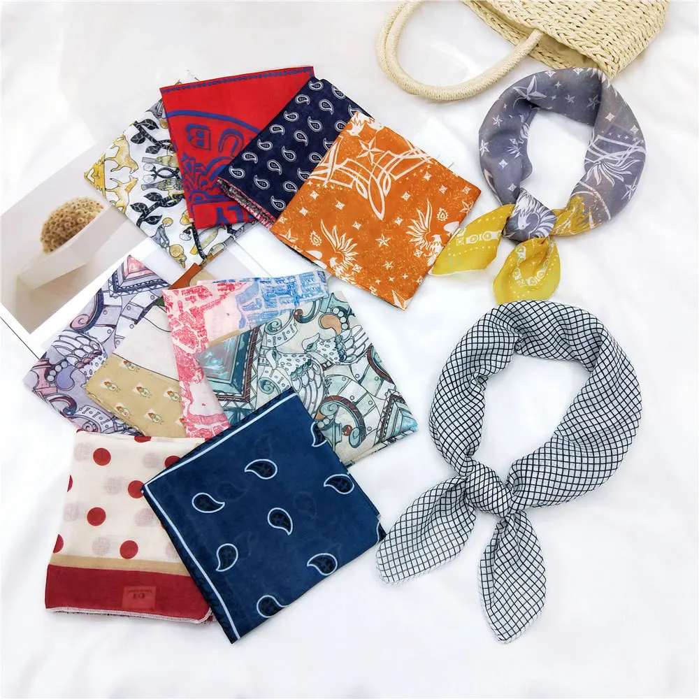 58cm Print Square Scarf Cotton Linen Women Girl Hairscarf Headscarf Bandana Turban Shawl Handkerchief