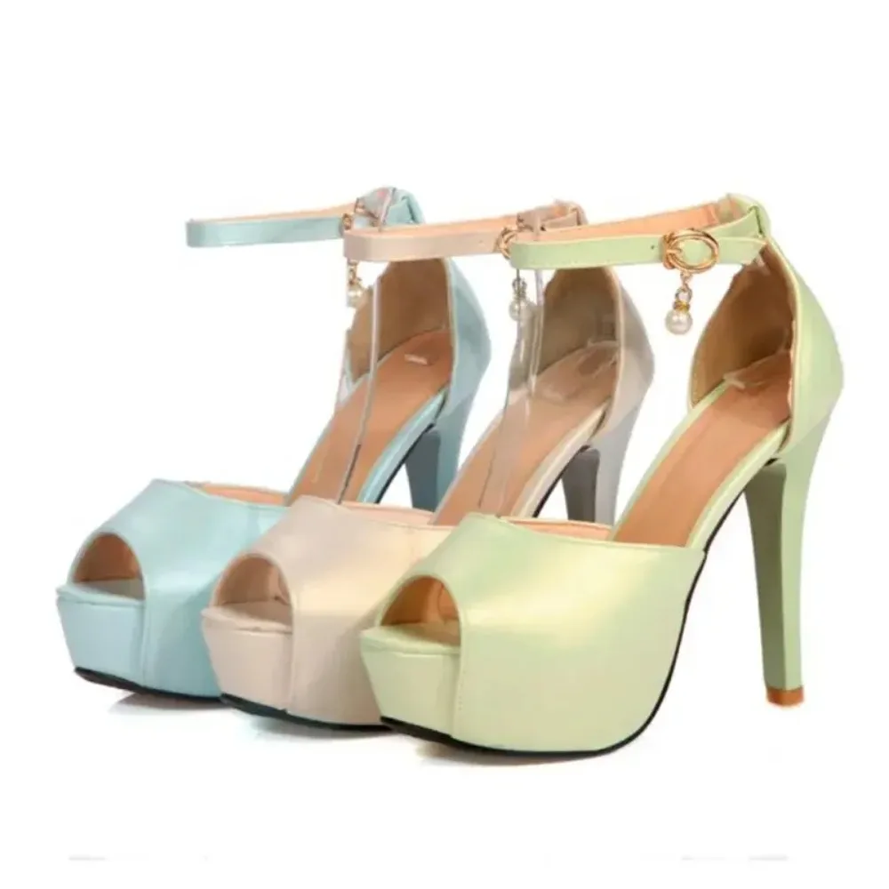 Women Sandals Fashion Fish Mouth High Heels Ankle Buckle Strap Dress Party Wedding Bride Platform Sandals Small Big Size T8743