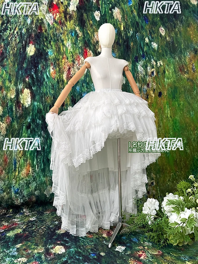 Gotycka słodka jednolita sukienka księżniczki, puszysta spódnica Lolita, damska lekka kwiatowa suknia ślubna, urodzinowa, koronkowa biała spódnica z trenem dla kobiet