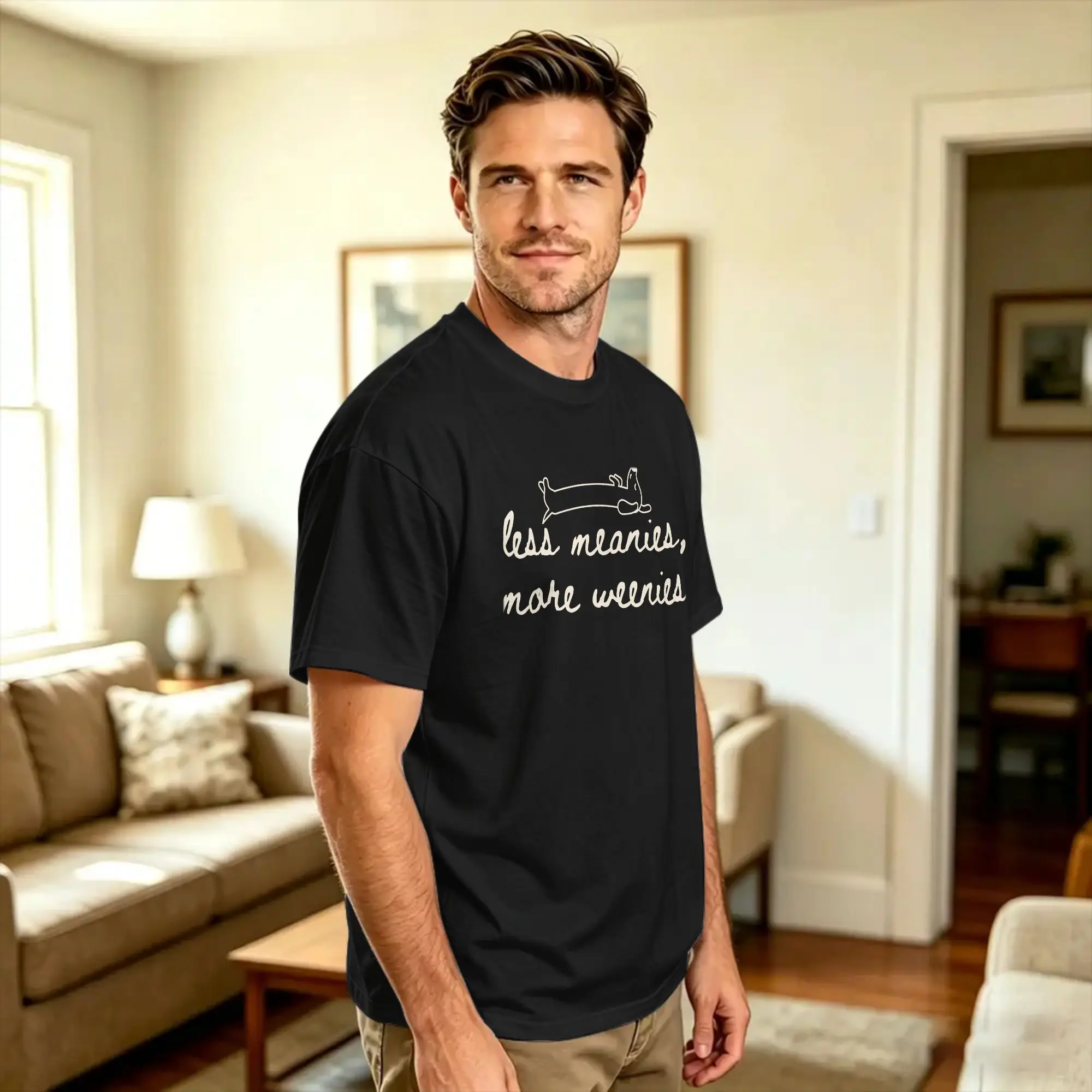 Oversized T-Shirt Funny Dachshund Less Meanies More Weenies 100% Cotton T Shirts  Novelty Tshirt for Male Summer Y2K Retro Tees