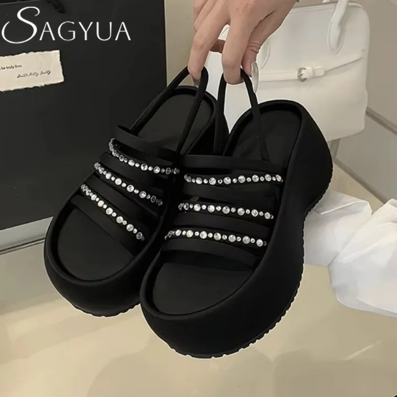 

Platform Crystal Women's Sandals High Heels Luxury Shoes 2025 Summer Slippers Fashion Open Toe Shoes Slingback Woman Zapatillas