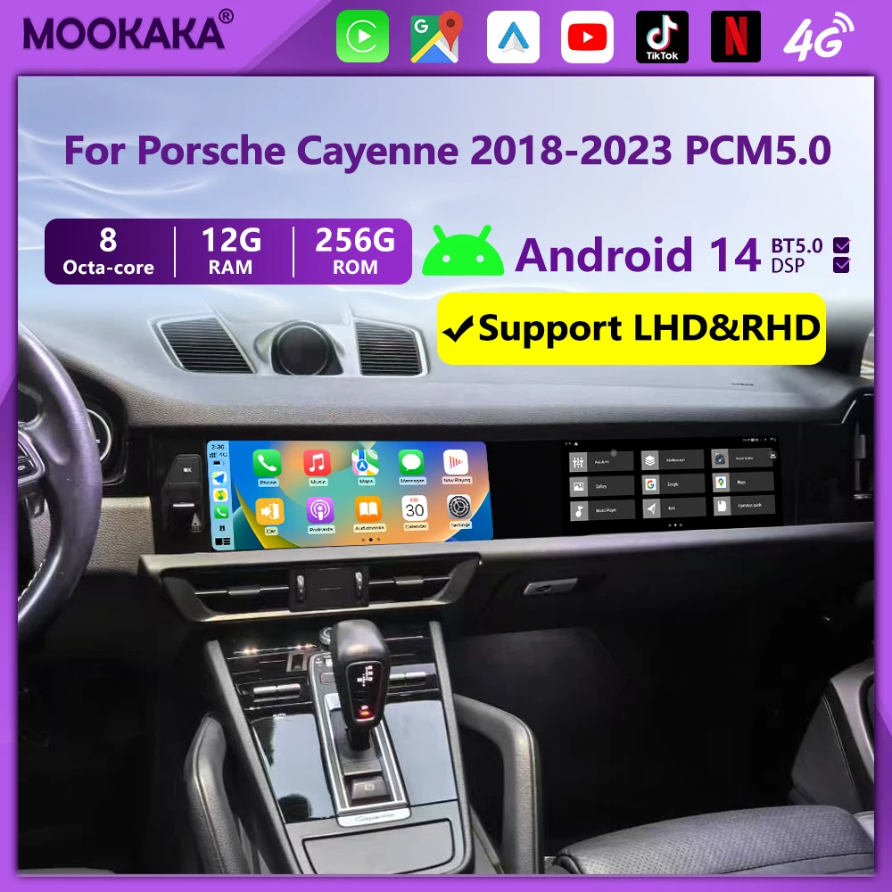 Dual QLED Bildschirm 12,3 Zoll Auto Radio Für Porsche Cayenne 2018-2023 Android 14 CarPlay GPS Navigation multimedia-Player Kopf Einheit