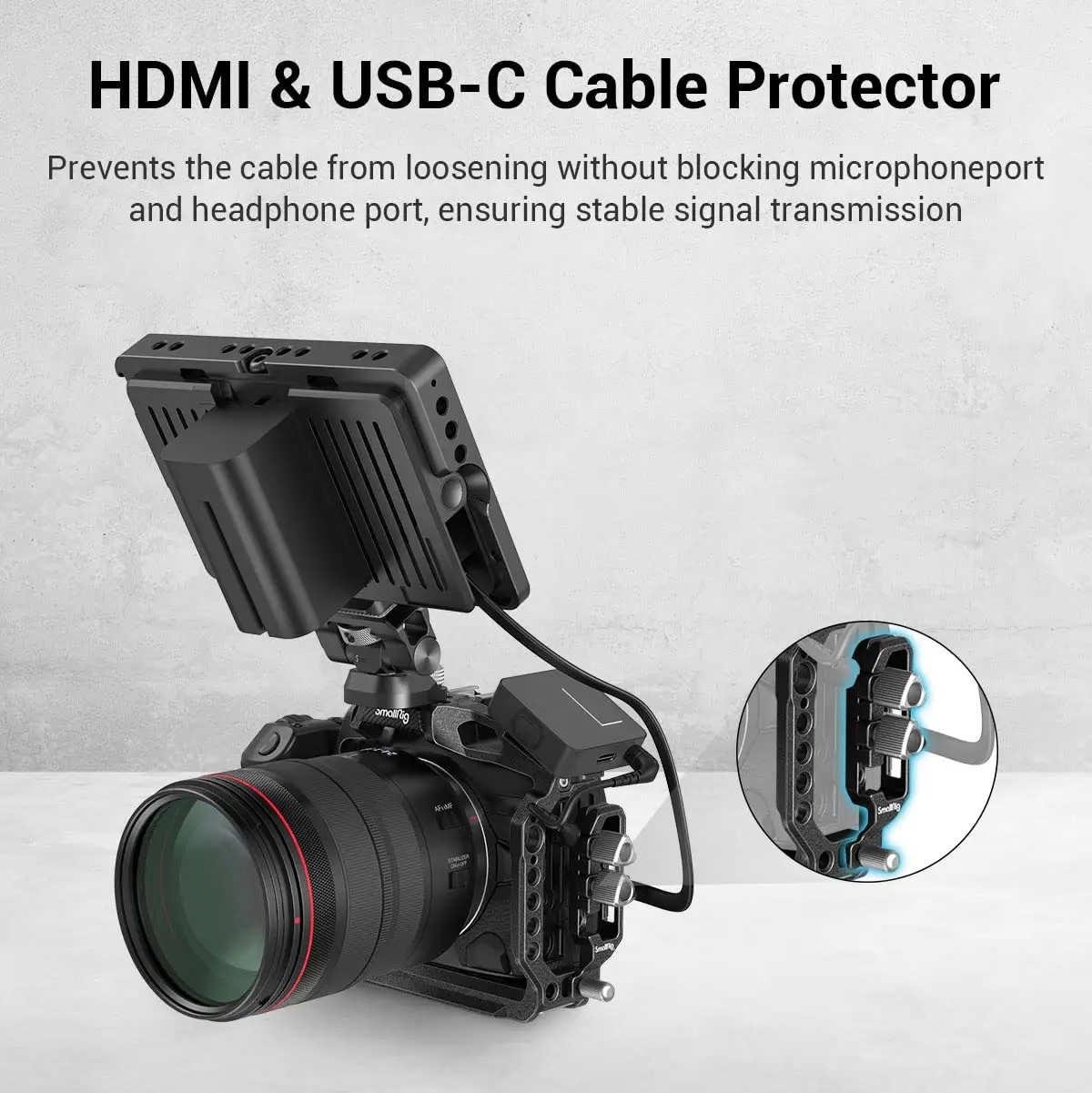 SmallRig “Black Mamba“ Camera Half Cage & Cable Clamp for Canon EOS R5 & R5 C&R6 with Hand-tight HDMI and USB-C Cable Clamp 3656