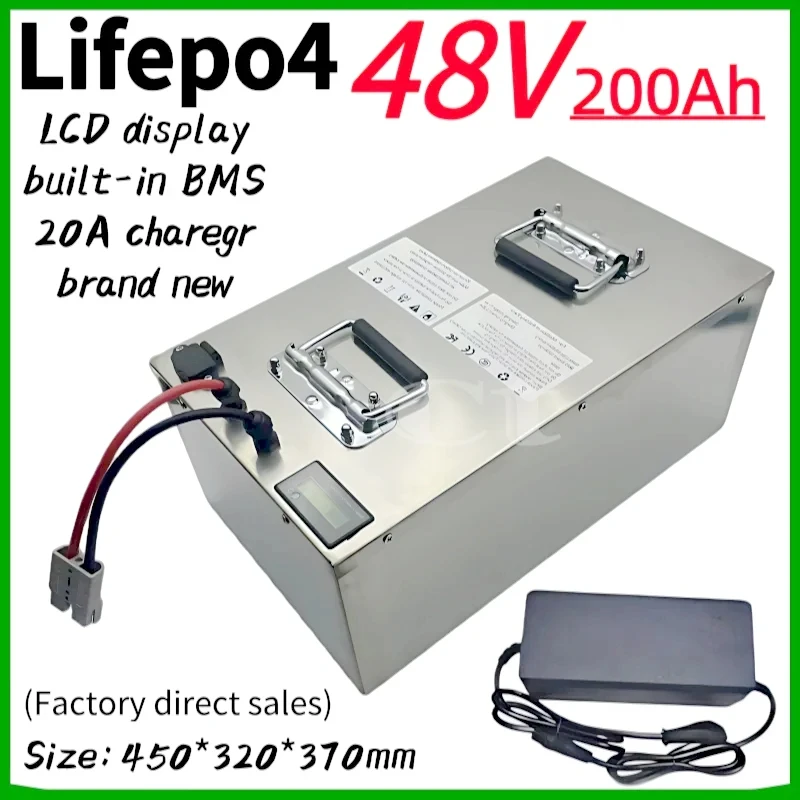 

.Waterproof rechargeable 48V 200Ah Lifepo4 battery with BMS for trolling motor UPS solar storage system RV golf cart +20A Char