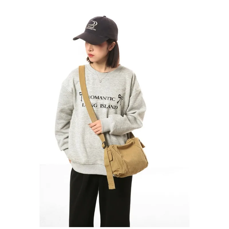 1pcs Canvas Student Crossbody Bag Side Pocket Store Earphone Suitable For Short Walk Relaxed Outfit Stain Daily Commute Handbag