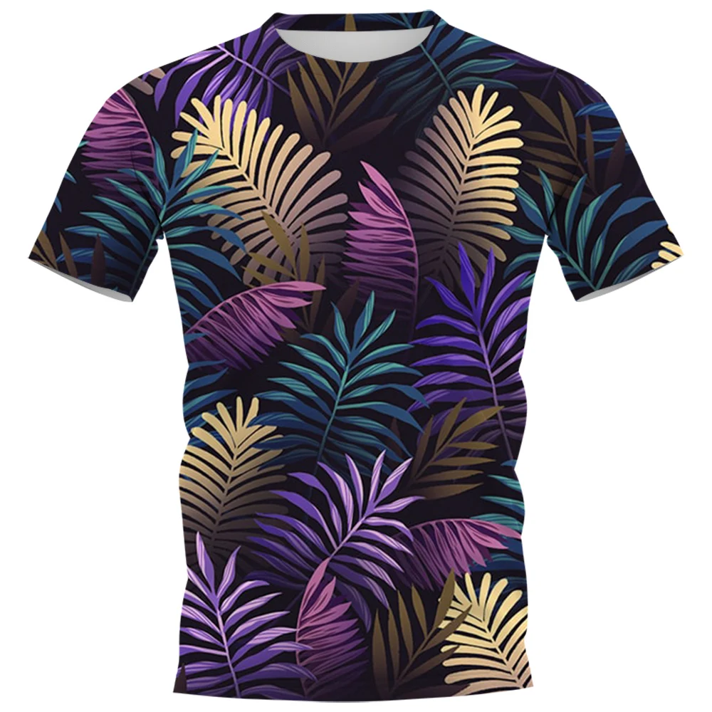 Fashion Casual Hawaii Tropical Plants graphic t shirts men Summer Leisure Holiday Printed Round Neck Oversized Short Sleeve Tops