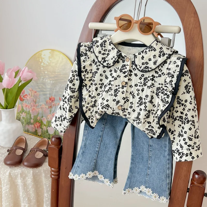 

Girls' Shirt Baby Shirt Girls' Doll Shirt Children's Shirt Floral Spring and Autumn Clothing New Children's Clothing Western Sty