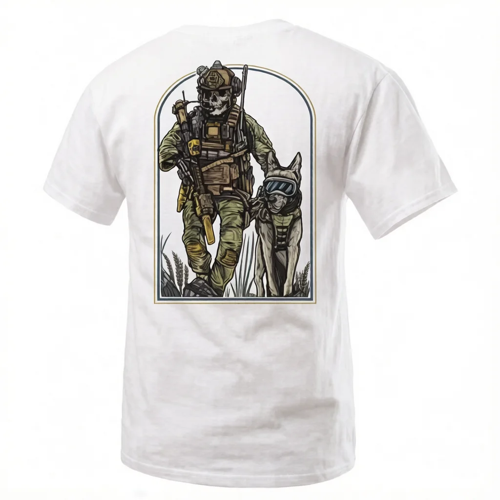 2026 New Tactical Family Matching Unisex Oversized Streetwear T Shirt Tactical Soldier K9 Dog Skull Graphic Short Sleeve Tee