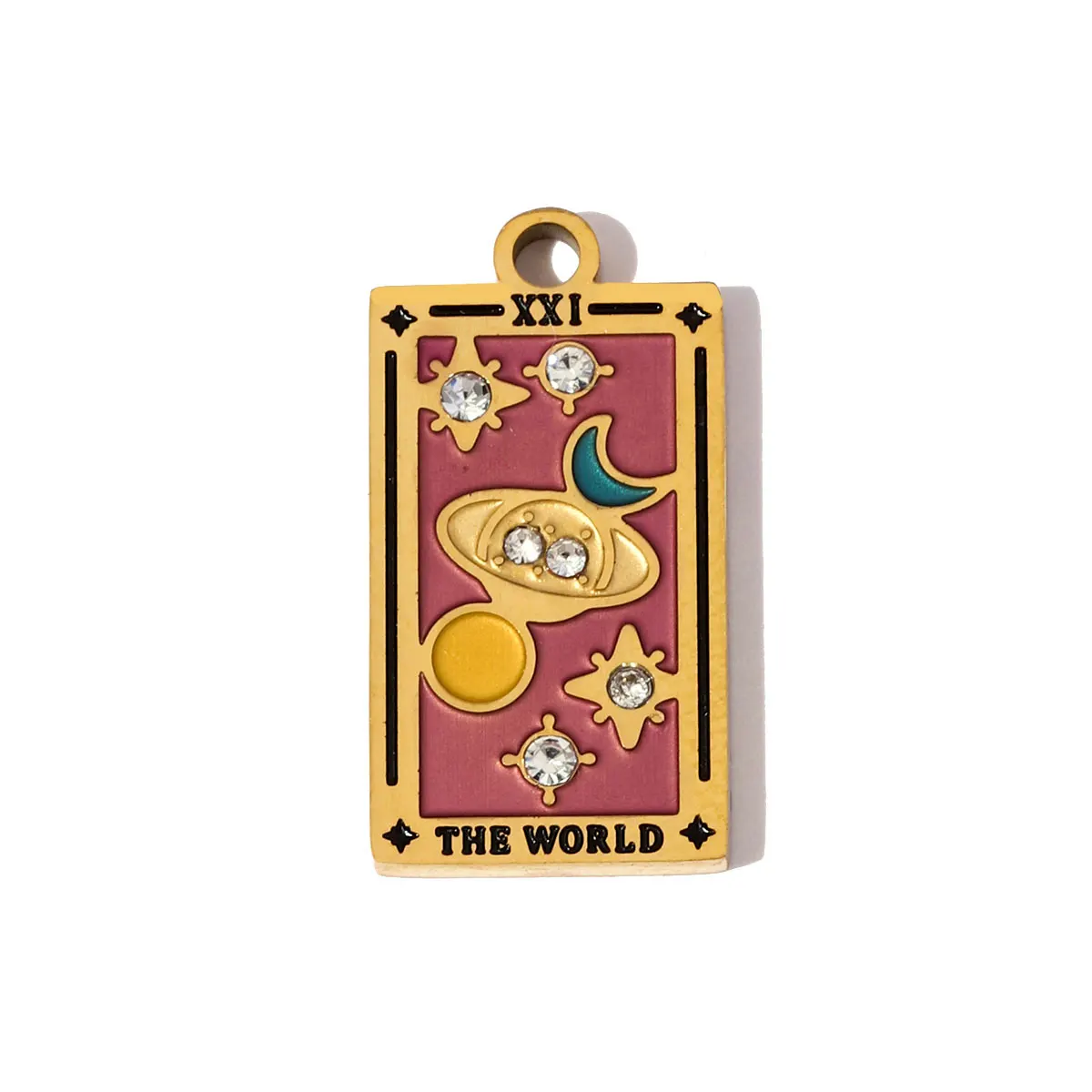 3 قطعة/الوحدة الفولاذ المقاوم للصدأ المينا التارو بطاقات قلادة المعلقات الساعة الرملية العين تاج Charms بها بنفسك سحر النساء القمر الشمس ستار مجوهرات