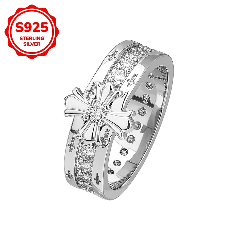 

925 Sterling Silver Original Certificate Zircon Cross Flower Ring For Women Luxury Fashion Free Shipping Fine Jewelry