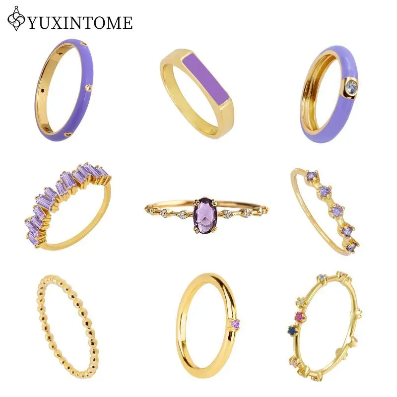 YUXINTOME 2024 Gold Plated Silver Elegant colorful Zircon Hoop Ring Women's Engagement Ring Luxury Wedding Jewelry Size 6/7/8