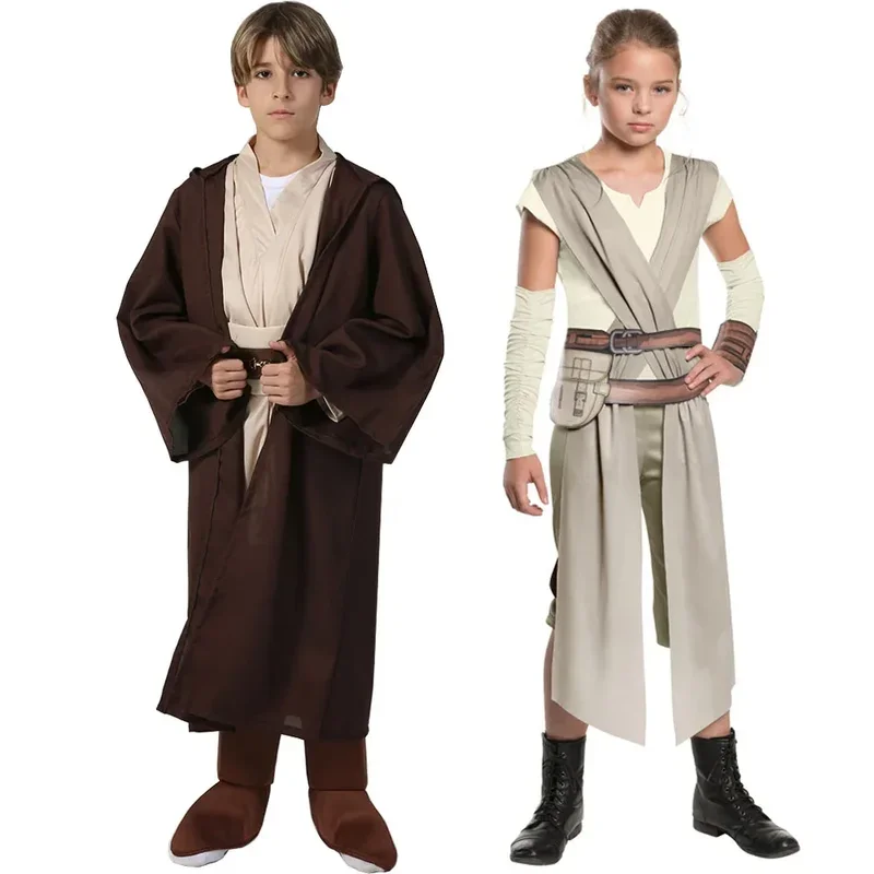 Star Jedi Warrior Cosplay Costume Kids Rey Role Play Full Set The Force Awakens Girls Fancy Dress Halloween Carnival Party