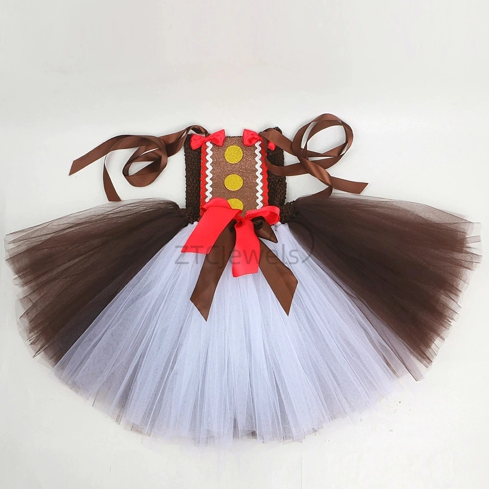 عيد الميلاد الزنجبيل رجل الأطفال شبكة تأثيري فستان القهوة العميقة الكرتون البسكويت منتفخ تنورة الفتيات زي عيد الميلاد #6