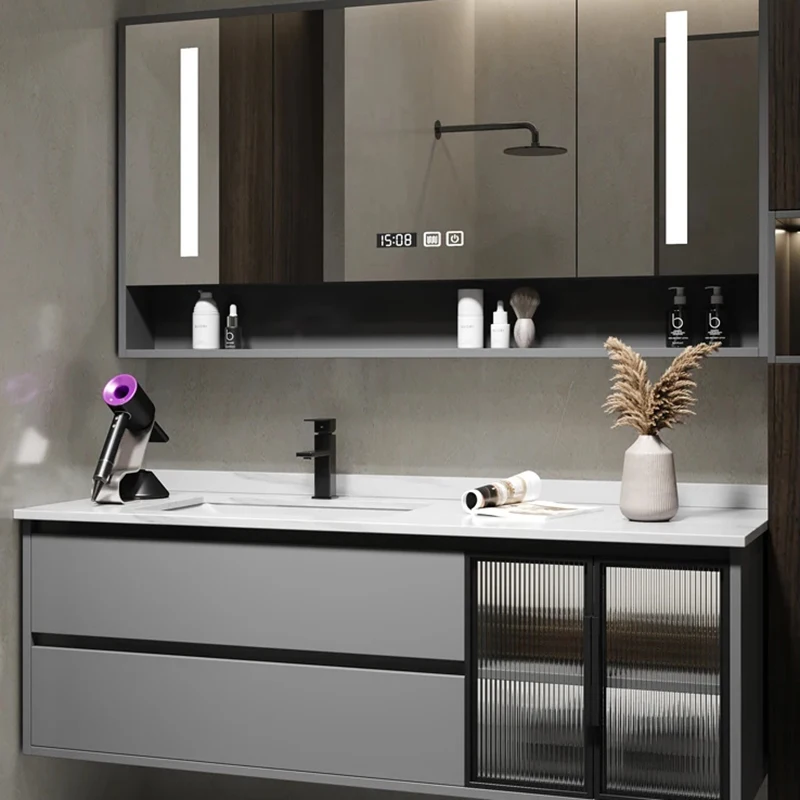 Bathroom Furniture Combination Intelligent Lighting Mirror Cabinet Lnclude Faucet Slate Modern Minimalist Kast Wash Basin