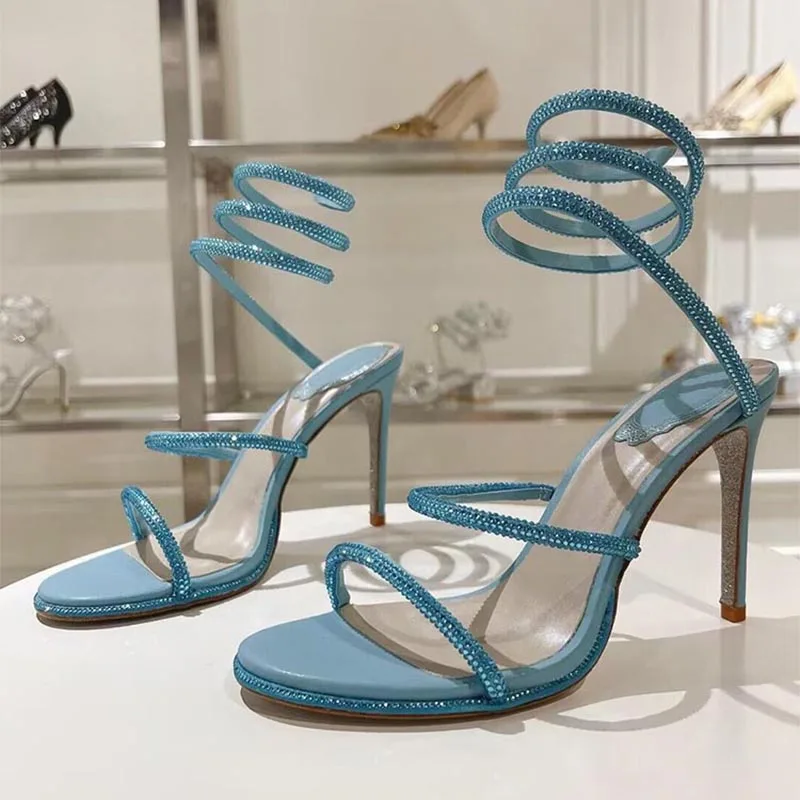 Gladiator Sandals Summer Bling Bling Crystal Women Thin High Heels Rhinestone Sandalias Mujer Female Sexy Party Dress Shoes