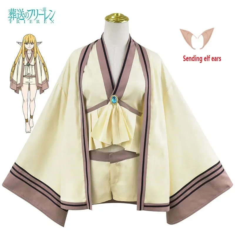 

Anime Frieren Serie Cosplay Magic Uniform Outfit Anime Frieren: Beyond Journey's End Cosplay Girl Beige Kimono Set With Ears