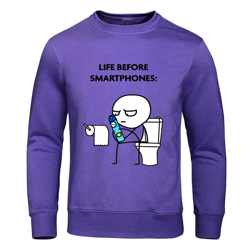 Life Before Smartphones Cartoon Man On Toilet Man Hoodies Autumn Warm Hoodie Casual Fashion Hoody Harajuku Big Size Pullover