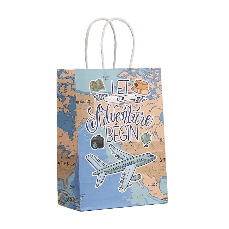 12/24Pcs Kraft Paper Travel Suitcase Gift Bag With Handle Airplane Wedding Favor Portable Packaging Bags Birthday Party Supplies