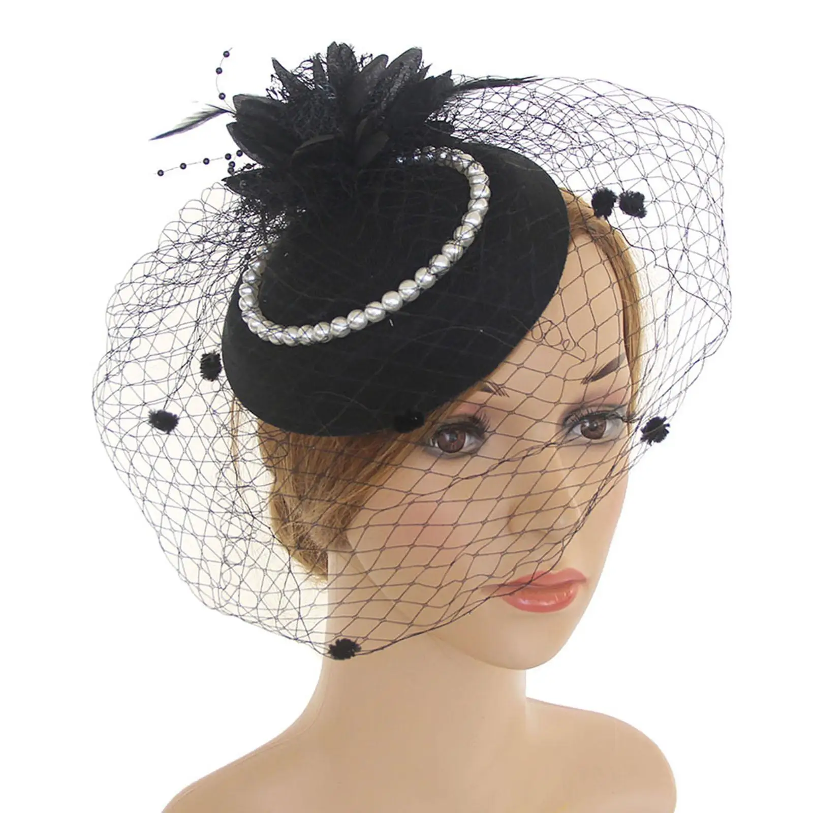 

Fascinators Hat Clip Headband Hair Accessories Hat Yarn Flower for Cosplay Banquet Cheongsam Show Decor