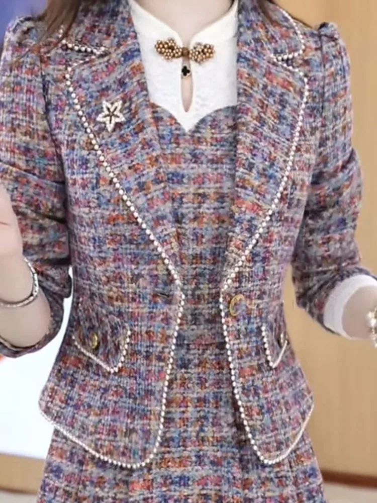 Faionable Zweiteiliges Dr-Set Damen Frühling Herbst Neues Sle Little Fraance Wind Jaet Schlankheits-Sli-Set Rock