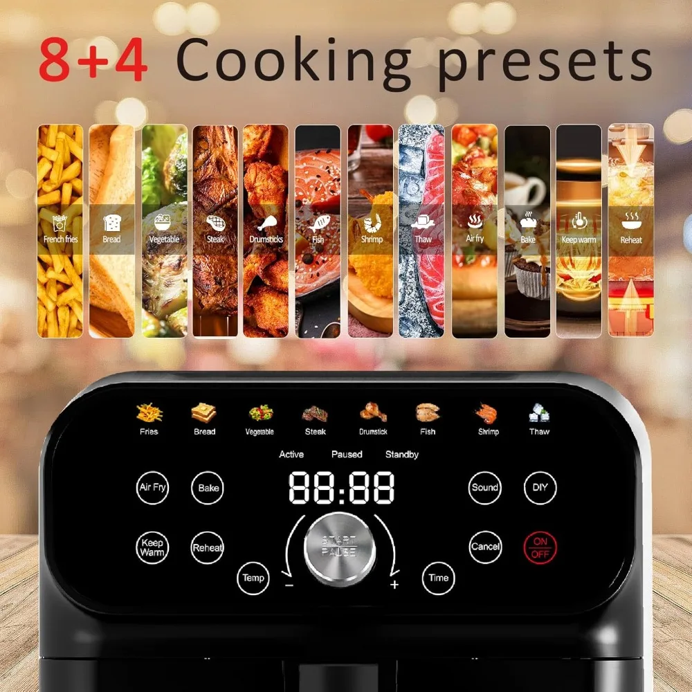 

Air Fryer, 6.2QT Air Fryer Oven with LED Digital Touchscreen, 12 Preset Cooking Functions Air fryers, Dishwasher-Safe Basket