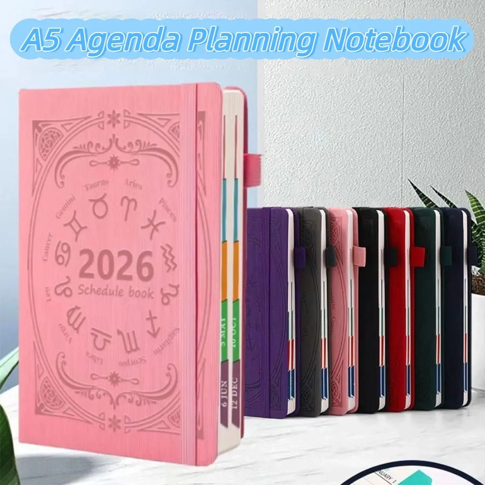 

English 2026 Schedule Planner Notepad Textured PU Wear-resistant A5 Agenda Planning Notebook Bookmark Simple Diary Writing Pads