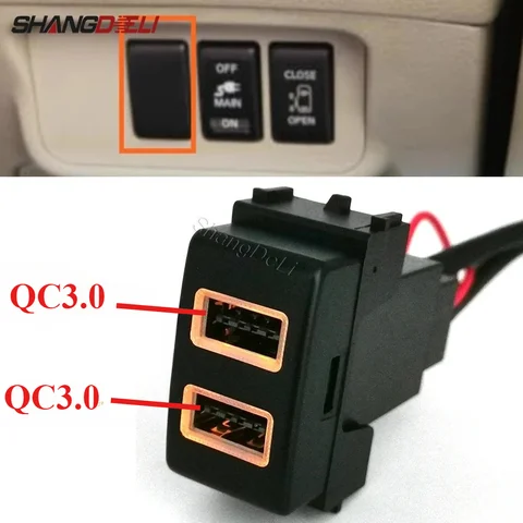 Автомобильное двойное USB-адаптер для зарядного устройства QC3.0 12 В/24 В, подходит для Nissan Patrol Y62 X-TRAIL SUNNY SYLPHY Teana