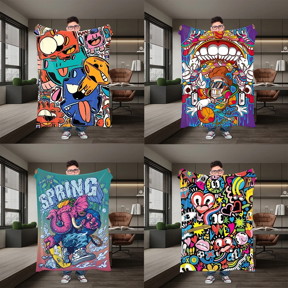 

New graffiti flannel soft plush blanket, air-conditioned living room blanket, bedroom children's bed sofa cover