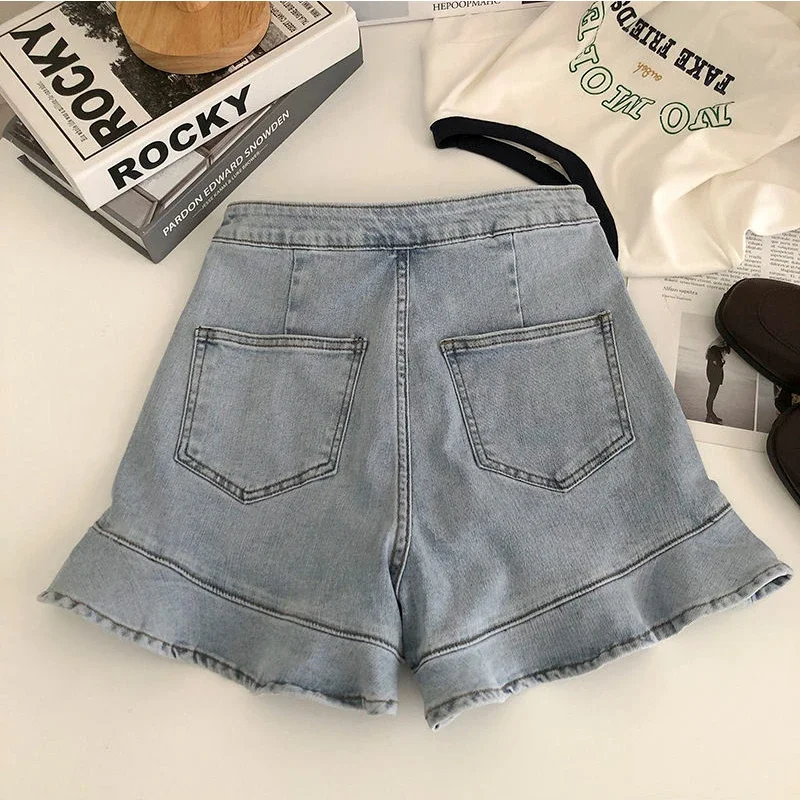 Denim Ruffles Shorts Women Streetwear Cute Y2k Clothes Aesthetic Ulzzang Vintage Retro High Waist Stylish New Arrival Casual Ins