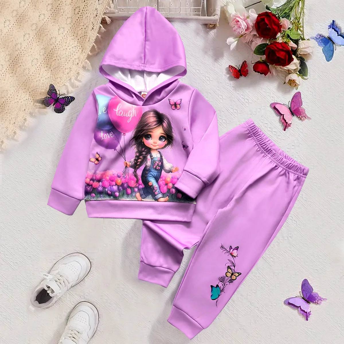 Girls Clothing Autumn Winter Casual Hooded Tracksuit Sweatpants 2 Piece Sets Velvet Warm Children's Clothing