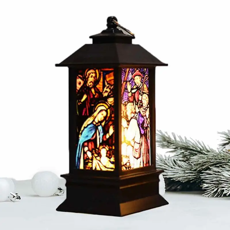 Lanterns Decorative With Jesus Pattern Battery Powered Vintage Church LED Lights Ornaments Durable Christmas Home Decoration For