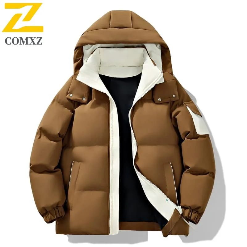 ​Men Thermal Cotton Jacke Winter Fashion Windproof Waterproof Solid Color American Style Casual Parka Multi-Pocket Outdoor Coat​