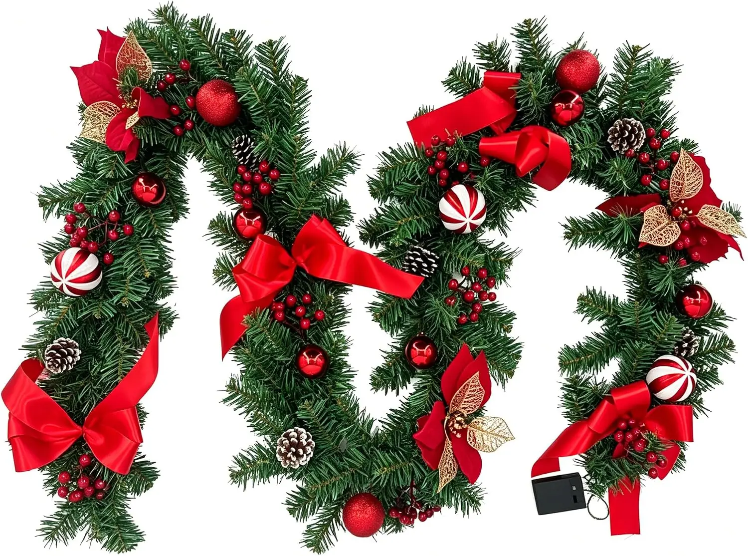 Garvee 9 ft Christmas Garland with 40 LED Lights, 8 Lighting Modes and Timer Plants Garland Wreaths Home Party Decoration Outdoor Yard Pine Tree Rattan Hanging Ornament