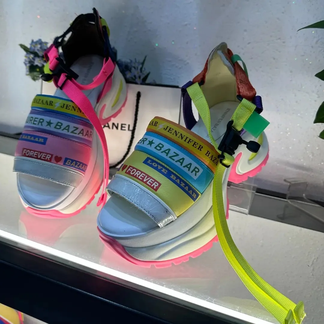 Women High Heels Platform Sandals Luxury Unique Design Summer Outdoor Shoes Fashion Slides Mixed Color Vulcanize Trendy Photo