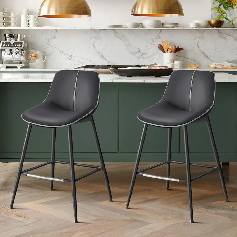 Bar Stools Set of 2, Counter Height Bar Stools with Back, Ergonomic Backrest, Synthetic Leather, 24.4-Inch Tall Stools